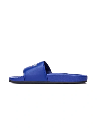 Shop Balenciaga Piscine Blue Leather Slides