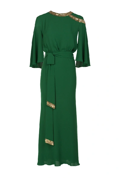 Shop Amal Al Raisi Dress With Embroidered Neckline In Green