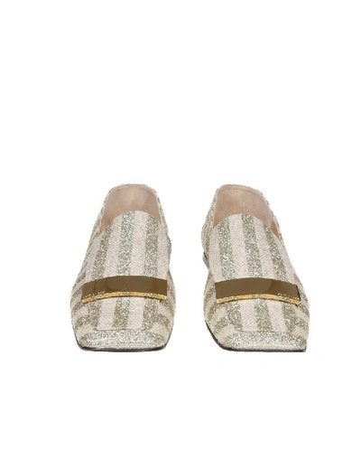 Shop Sergio Rossi Slippers In Laminate Striped Fabric Platinum Color In White