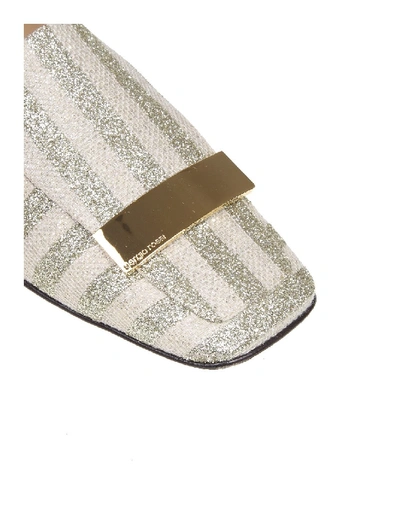 Shop Sergio Rossi Slippers In Laminate Striped Fabric Platinum Color In White