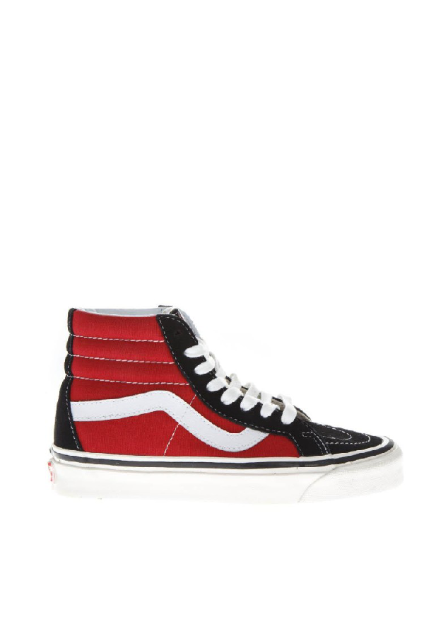 red and black high top vans