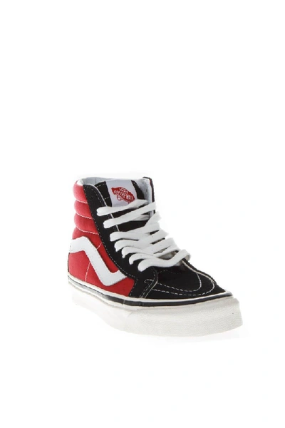 Shop Vans Sk8-hi  Black & Red  High Leather & Canvas Sneakers In White