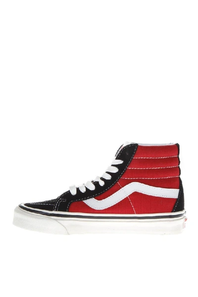 Shop Vans Sk8-hi  Black & Red  High Leather & Canvas Sneakers In White