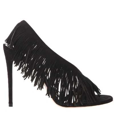 Shop Aquazzura Wild Fringe Black Suede Sandals