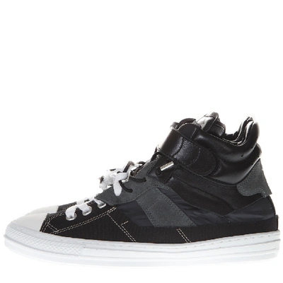Shop Maison Margiela Black Sneakers Splice High-top In Leather And Fabric