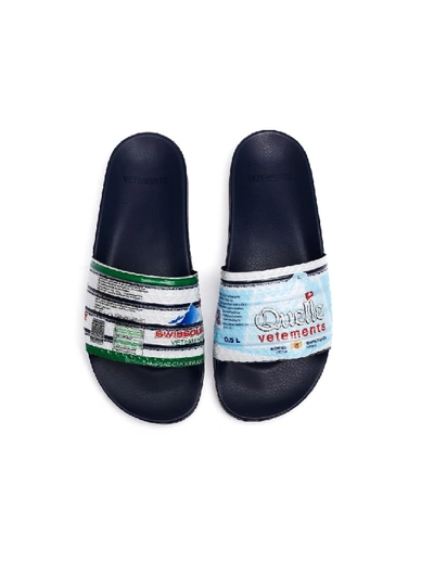 Shop Vetements Navy Blue Printed Slides In Black