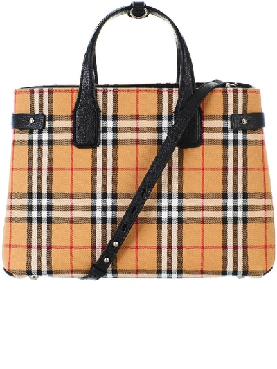 Shop Burberry Medium Banner In Vintage Check And Leather Bag In Brown