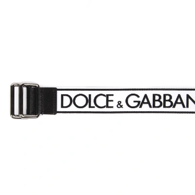 Shop Dolce & Gabbana White And Black Fabric And Leather Logo Belt