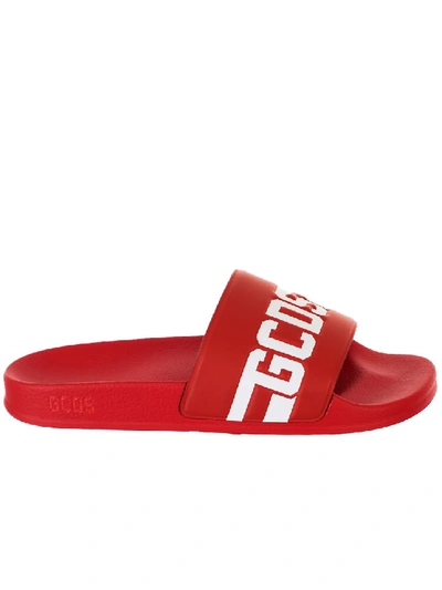 Shop Gcds Printed Leather Slip-on Sandals In Red