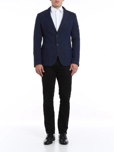 Shop Armani Collezioni Cotton Blazer In Black