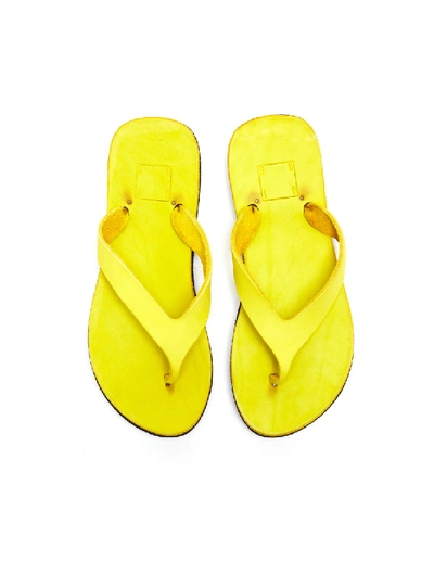 Shop Guidi Yellow Leather Flip Flpos In Gold