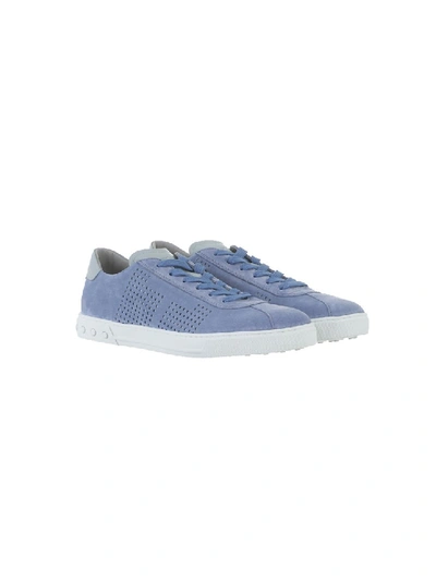 Shop Tod's Light Blue Suede Sneakers