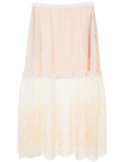 Shop Stella Mccartney Embellished Silk Skirt In Neutrals