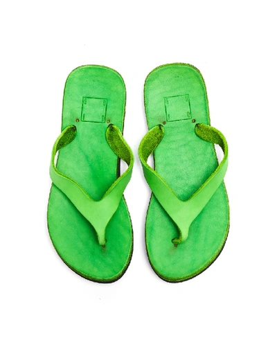 Shop Guidi Green Leather Flip Flpos