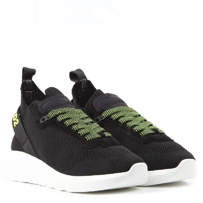 Shop Dsquared2 Black Mesh & Leather Logo Sneaker