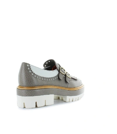 Shop Santoni Double-buckle Platform White/taupe Moccasin In Grey