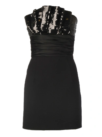 Shop Saint Laurent Lbd Cocktail Dress With Paillettes Detail In Black