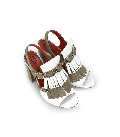 Shop Santoni Bicolored Fringe Heeled Sandal In Grey
