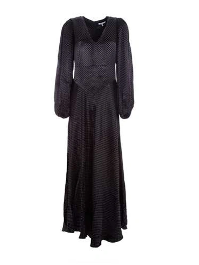 Shop Ganni Cameron Polka-dot Satin Maxi Dress In Black