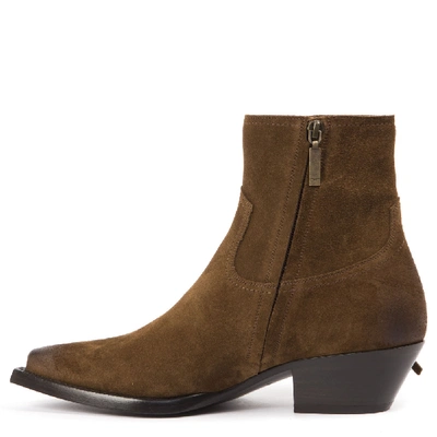 Shop Saint Laurent Lukas Ankle Boots In Camel Suede In Black