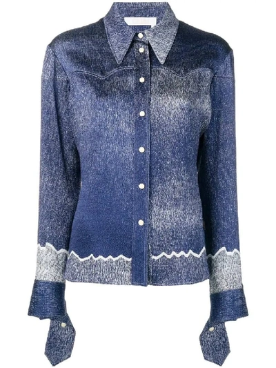 Shop Chloé Blue Women's Denim Print Silk Blouse