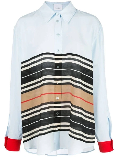 Shop Burberry Multicolor Women's Icon Stripe Oversized Shirt In White