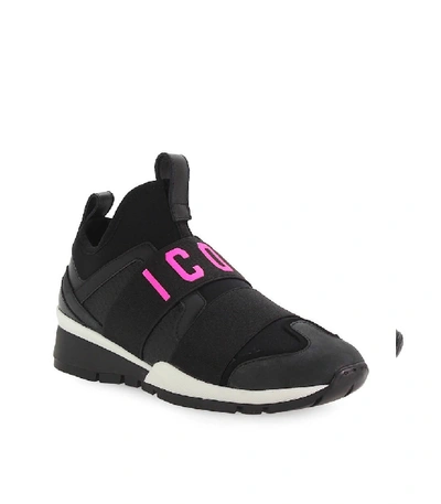 Shop Dsquared2 Black Fuchsia Neoprene Icon Sneaker
