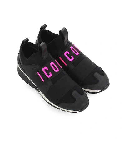 Shop Dsquared2 Black Fuchsia Neoprene Icon Sneaker