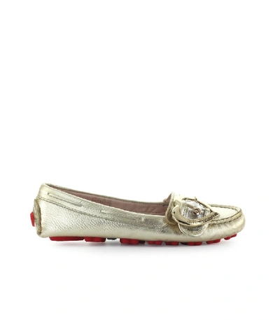 Shop Love Moschino Platinum Leather Moccasin In Grey