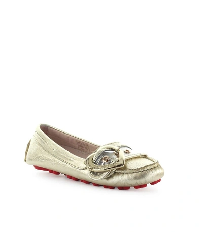 Shop Love Moschino Platinum Leather Moccasin In Grey