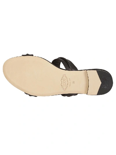 Shop Tod's Black Sandal With Double T In Gold In Grey