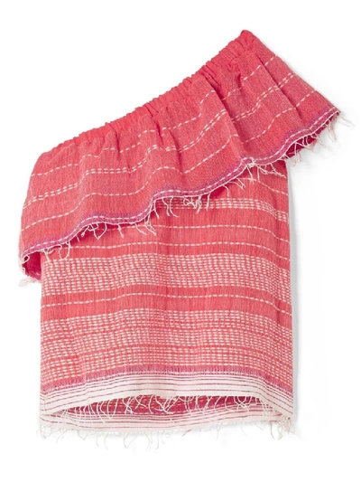 Shop Lemlem Red Women's Saba One-shoulder Embroidered Cotton-gauze Top In Burgundy