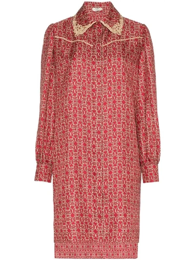 Shop Fendi Red Women's Gate Printed Mini Dress In Burgundy