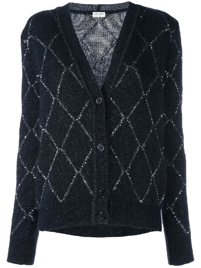 Shop Saint Laurent Grey Women's Embellished Knit Cardigan In Black