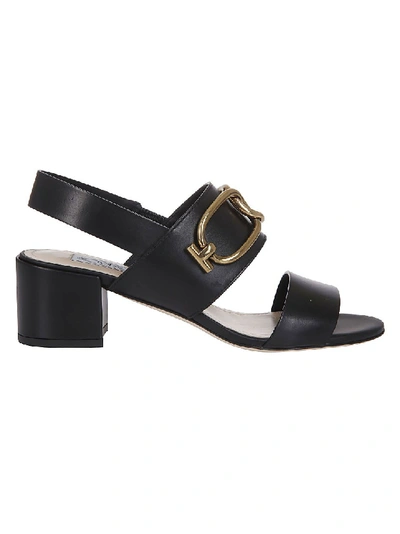 Shop Tod's Black Sandal With Gold Accessory