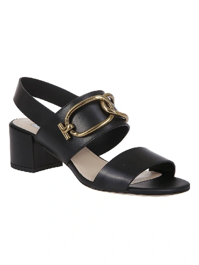 Shop Tod's Black Sandal With Gold Accessory