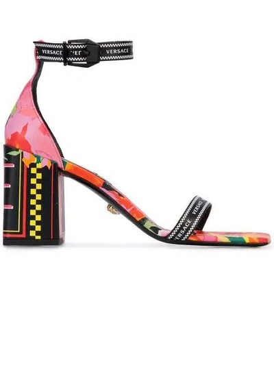 Shop Versace Multicolor Women's Floralmania Print Sandals In Black