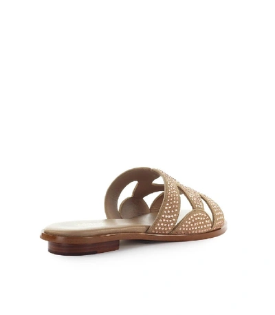 Shop Michael Kors Annalee Beige Slide With Rhinestones In Brown