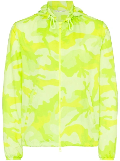 Shop Valentino Yellow Men's Camouflage Windbreaker Jacket In Green