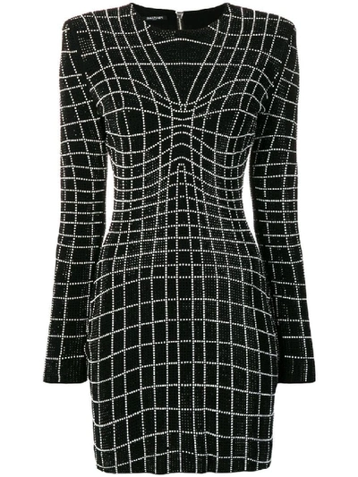 Shop Balmain Black Women's Rhinestone Optical Illusion Dress