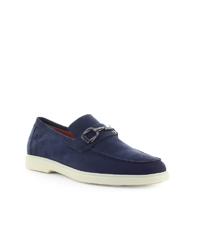 Shop Santoni Navy Suede Loafer With Snaffle In Black