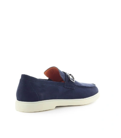 Shop Santoni Navy Suede Loafer With Snaffle In Black