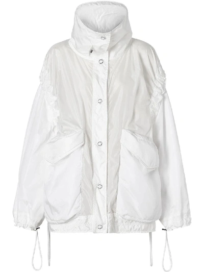 Shop Burberry White Women's Drawcord Detail Logo Print Lightweight Jacket