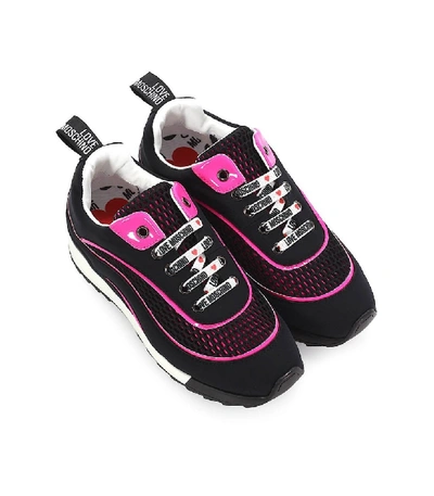 Shop Love Moschino Fuchsia Black Mesh Sneaker