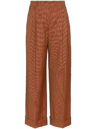 Shop Fendi Brown Women's Micro-houndstooth Cropped Trousers