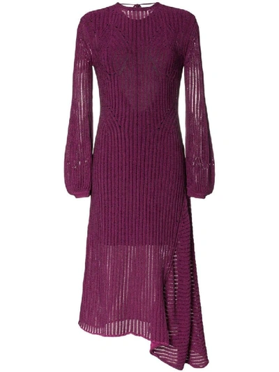 Shop Chloé Purple Women's Backless Ribbed Detail Knitted Silk Midi Dress In Pink