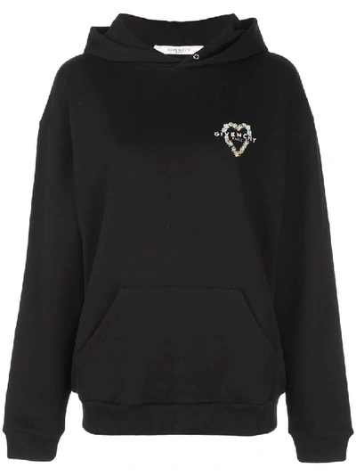 Shop Givenchy Black Women's Heart Embroidered Hoodie