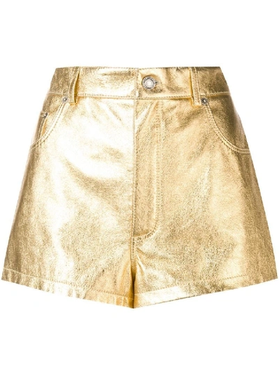 Shop Saint Laurent Gold Women's Metallic Laminated Leather Shorts In Neutrals