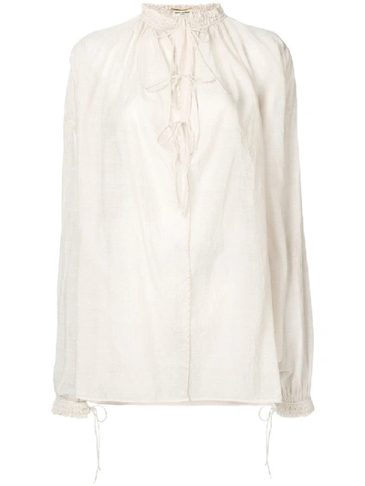 Shop Saint Laurent White Women's Voile Balloon Sleeve Shirt