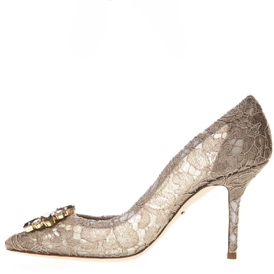 Shop Dolce & Gabbana 90mm Bellucci Sand Lace & Swarovski Pumps In Brown